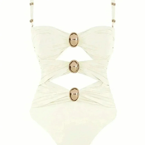 White Sexy Women's Hollow Out Solid Color Daily One-Piece Swimsuit - Picture 1 of 5
